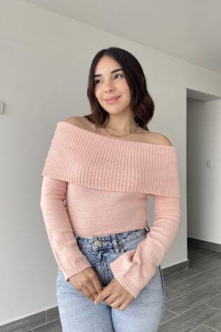 Sueter off shoulder  rosa
