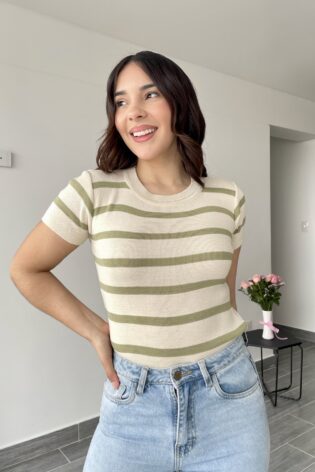 Polo rayas pistacho