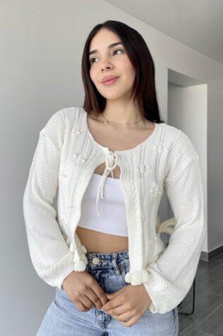 Cardigan tejido hilo perla