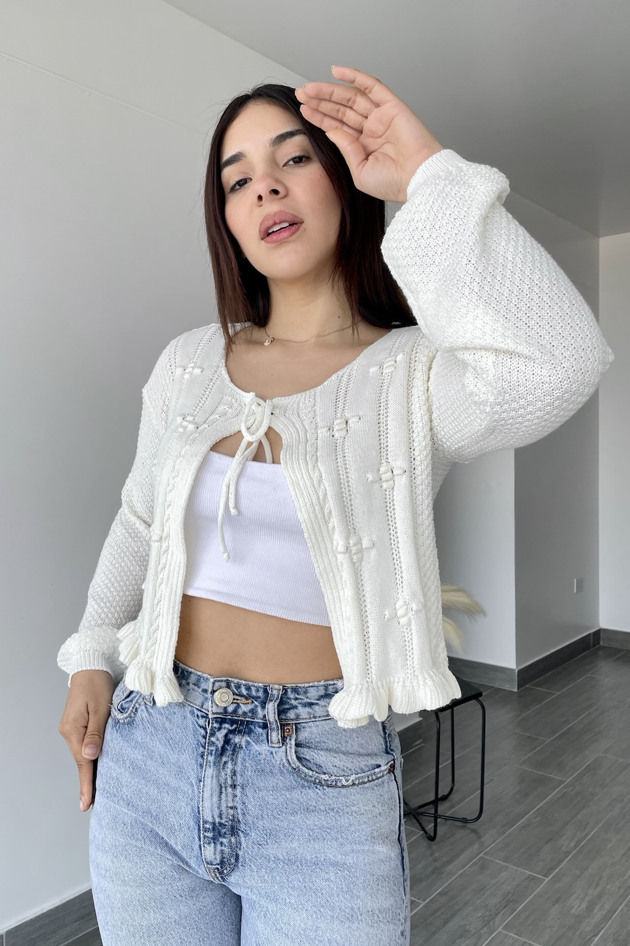 Cardigan tejido hilo perla - Imagen 3