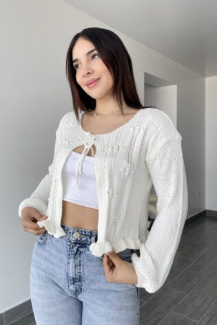 Cardigan tejido hilo perla