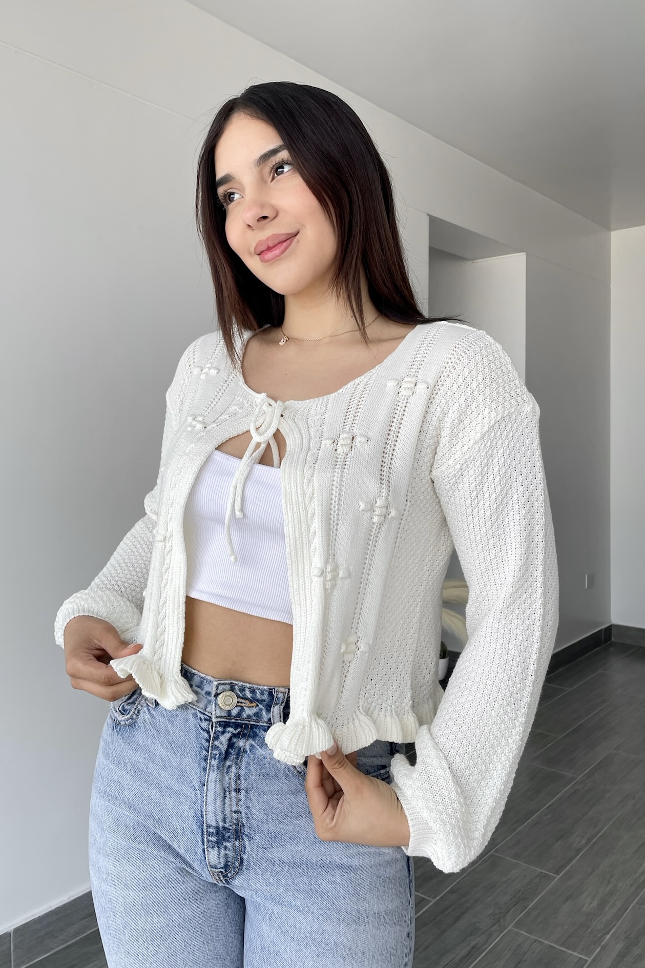 Cardigan tejido hilo perla - Imagen 2