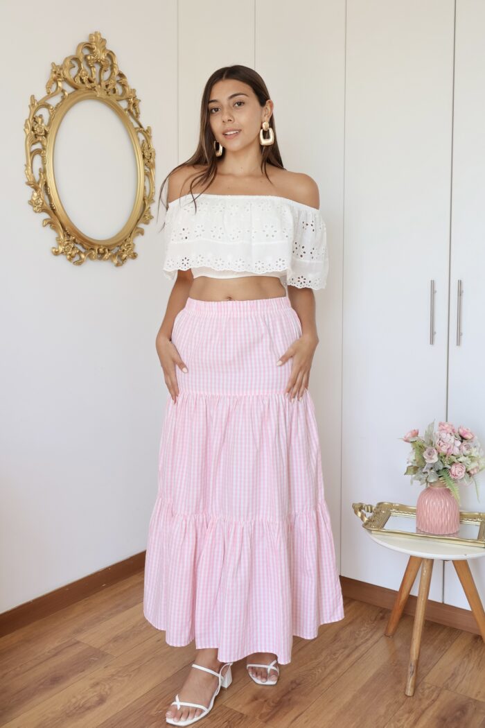 MAXI FALDA VICHY ROSA - Imagen 3