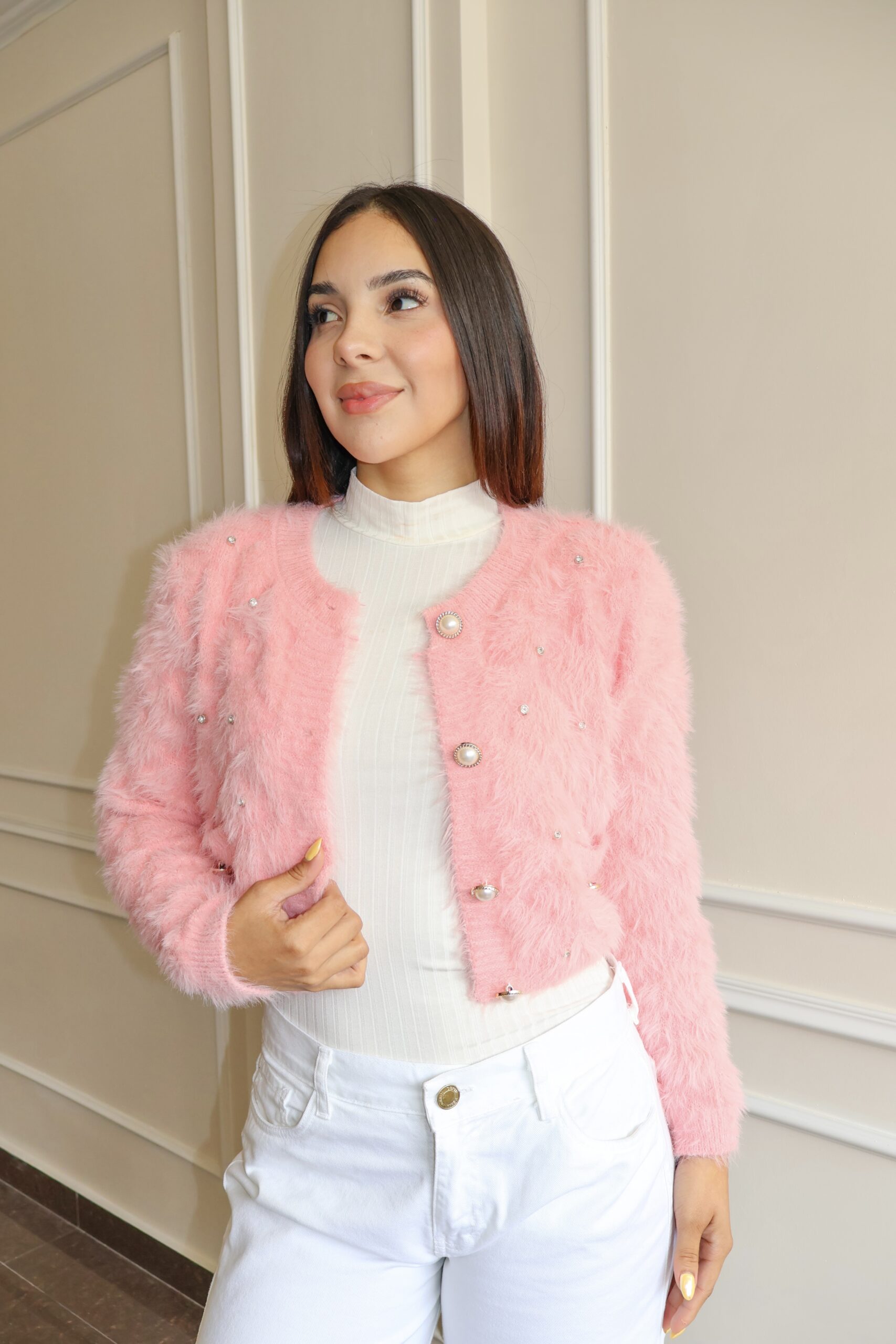 sueter crop chains rosa